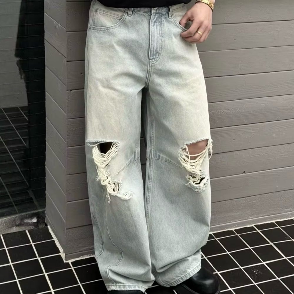 Grey ODM shredded denims, holes give nice ventilation great for summer🚑